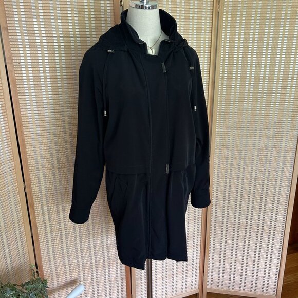 Vintage Liz Claiborne Black Hooded Coat With Plaid Lining Size S - Picture 5 of 11